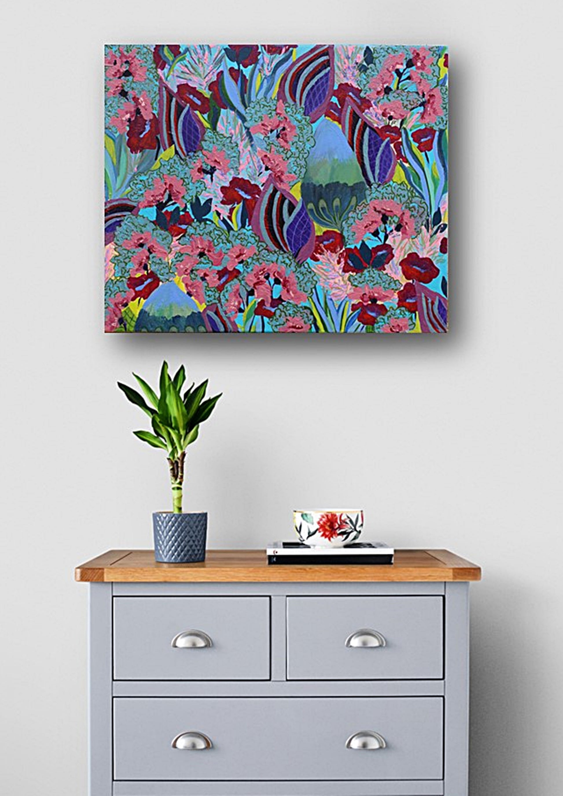 fantasy garden, original floral painting, flowers paintings