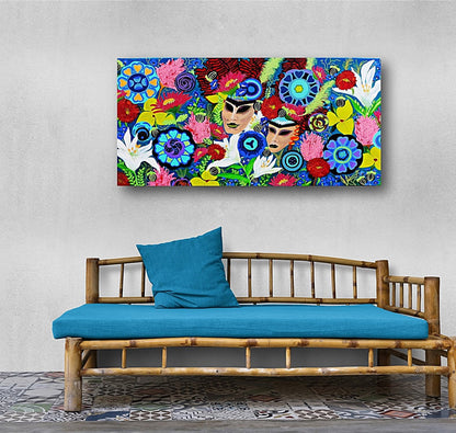 paintings for interior design, abstract floral painting, carnival garden, large flowers painting