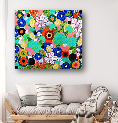 Floral painting - SPRING WITH CHOCOLATE DOTS - large original painting | garden painting | abstract flowers painting