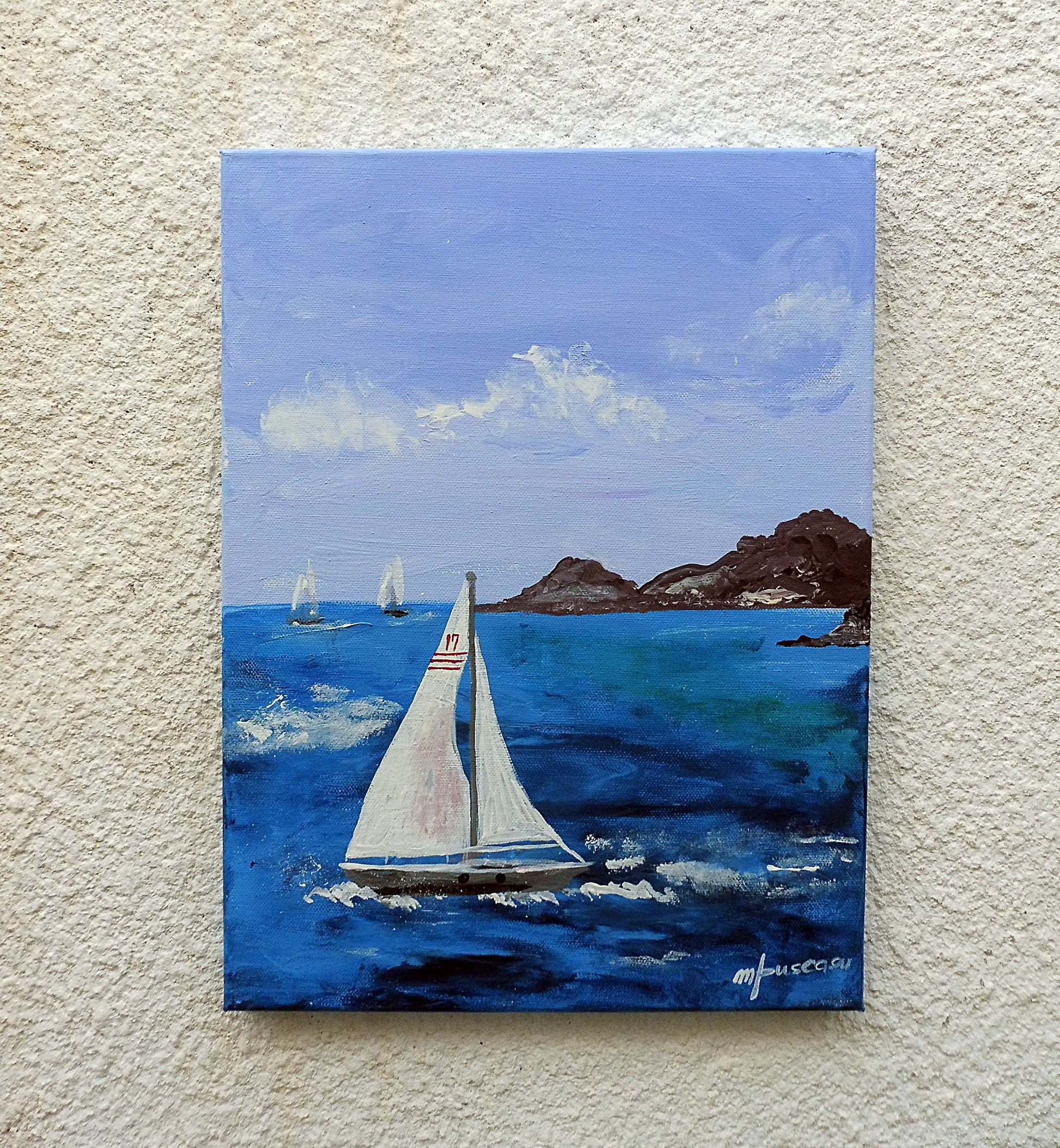 third panel of painting | regatta | sunny day | sailboats running