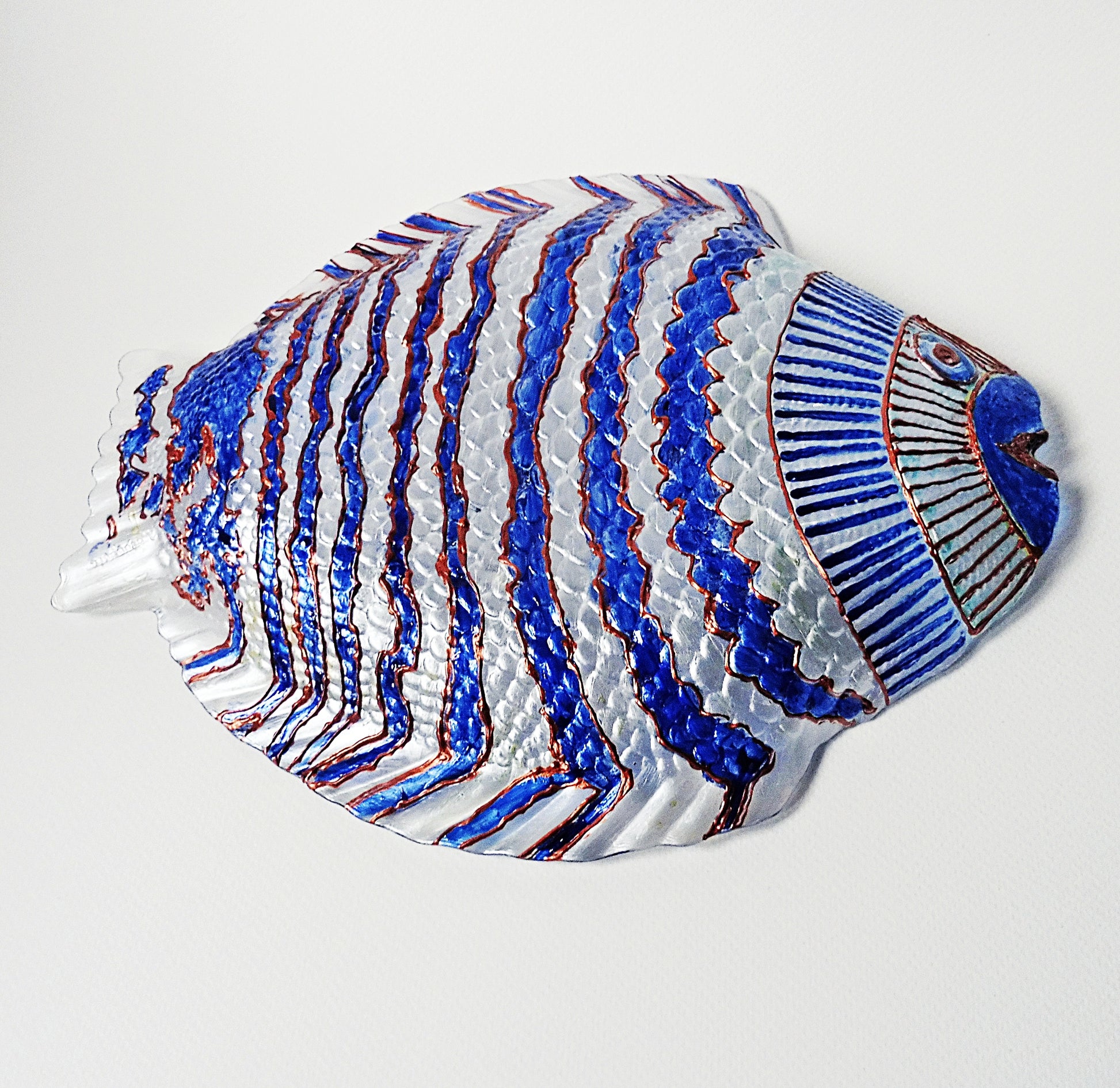 painted fish plate | blue fish  glass plate | fish painted gifts | decorative plate in stand | fish nautical decor | fish coastal decor