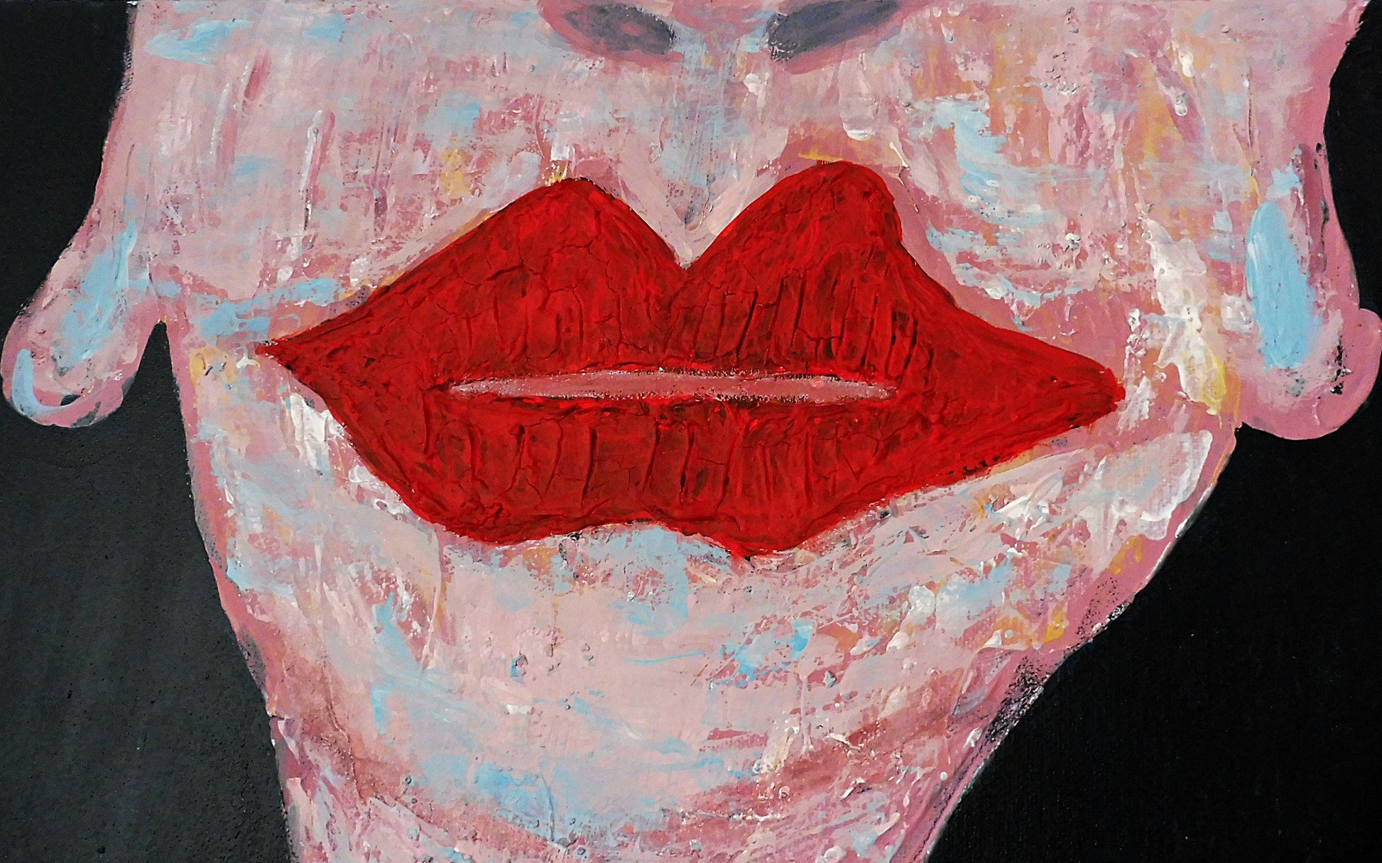 heavy textured red lips painting