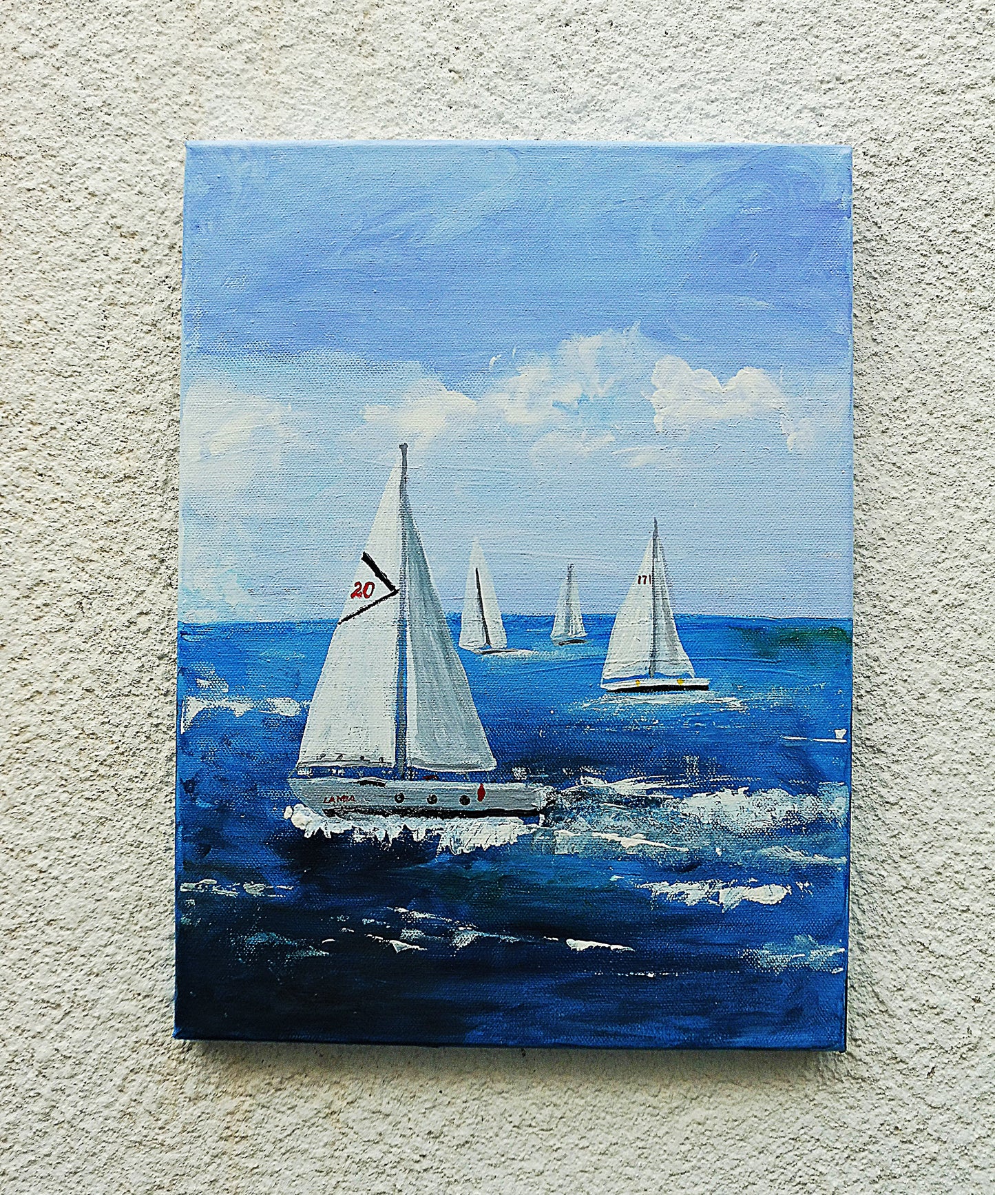 first panel of painting | regatta | sailboats race