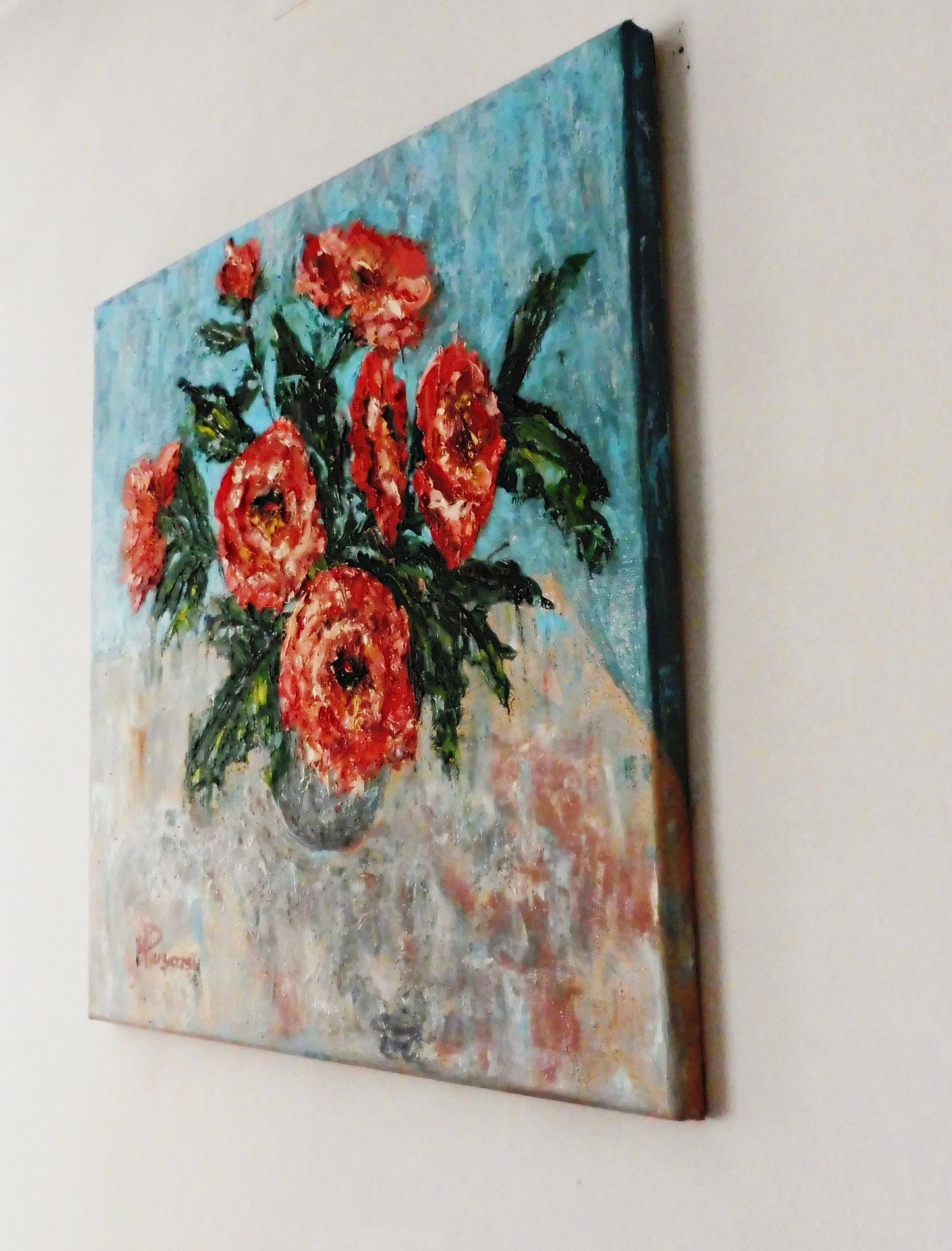 roses in vase painting | oil painting | red roses oil painitng