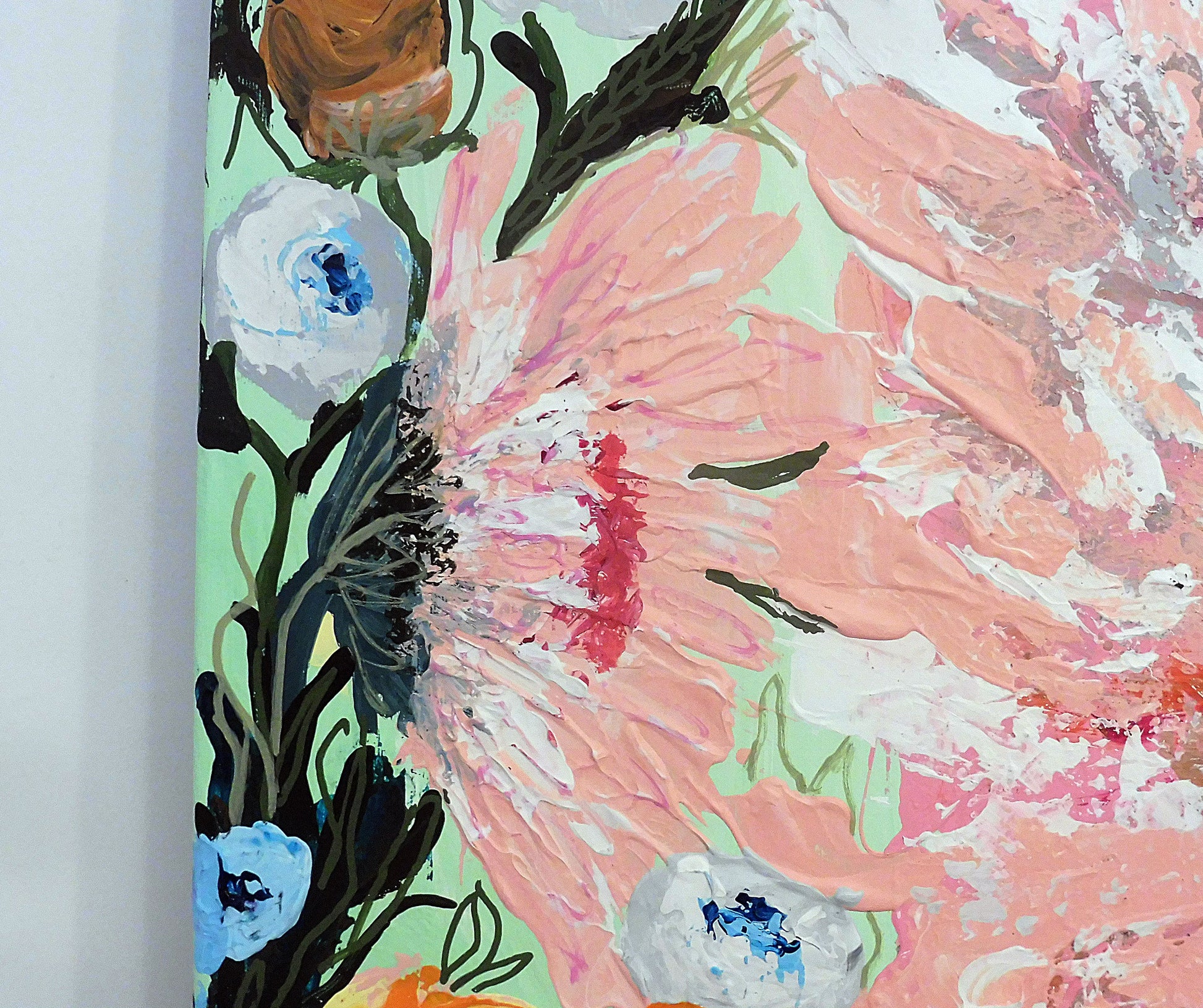 pink gerbera painting | floral explosion | white roses