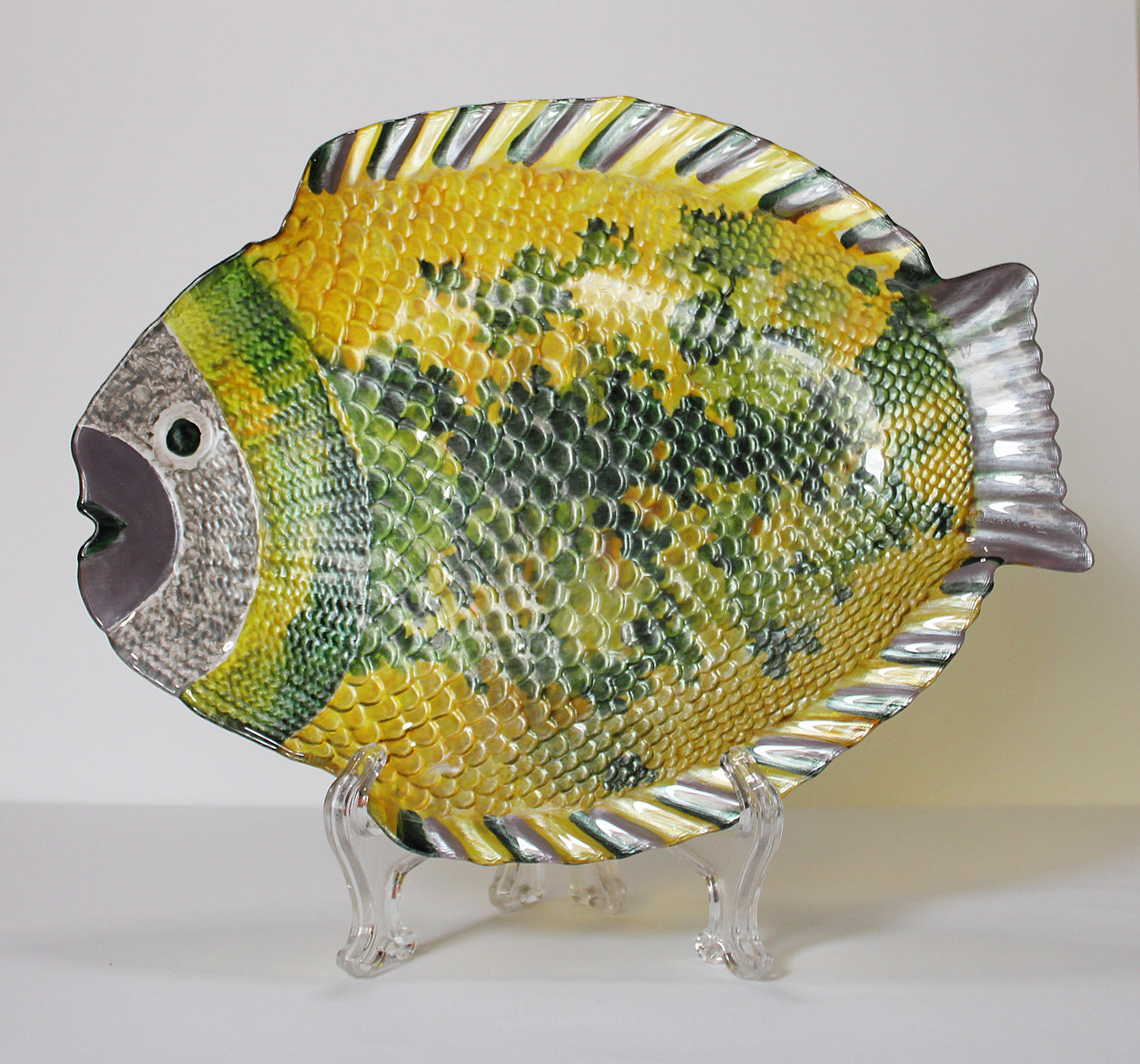 painted fish plate | entry table decor | painted glass fish | decorative fish plate | yellow fish