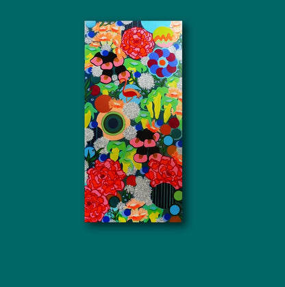 large floral paintings | vertical floral paintings | xl floral painting | vintage floral painting | aclectic floral painting |