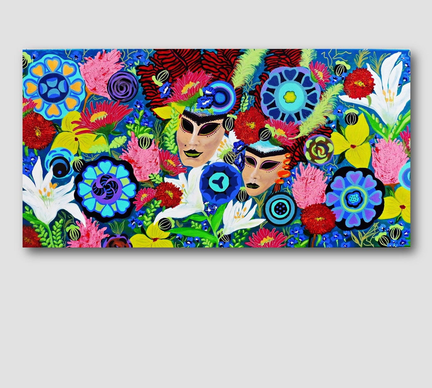 large floral paintings | abstract masks painting | venice masks painting | abstract flowers  paintings | free shipping