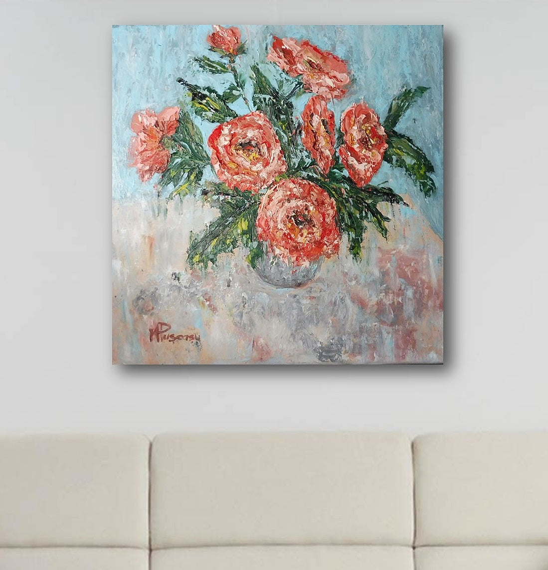 late roses oil painting | square oil painting | roses flowers painting